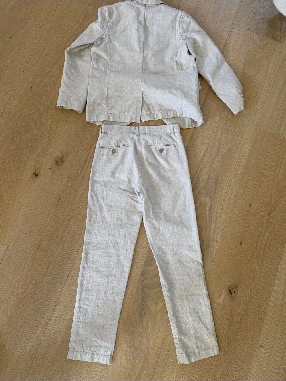 Zara Boys Light Beige Linen Suit Jacket and Trousers